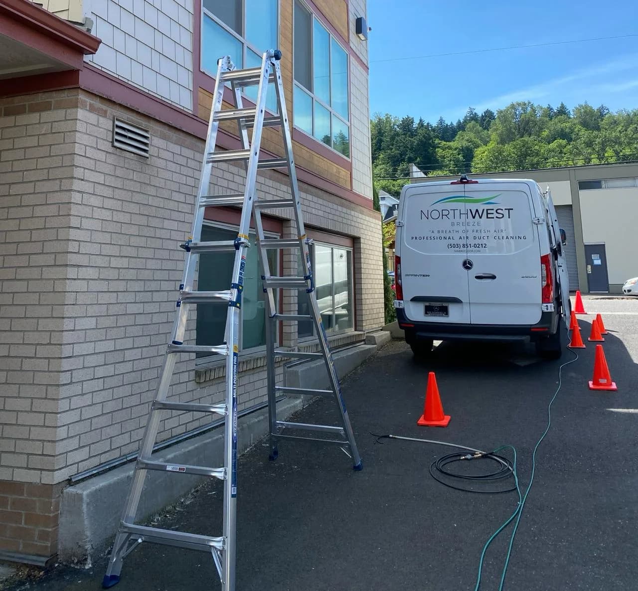Rooftop dryer vent terminations at Macadam Apartments in South Portland, Oregon