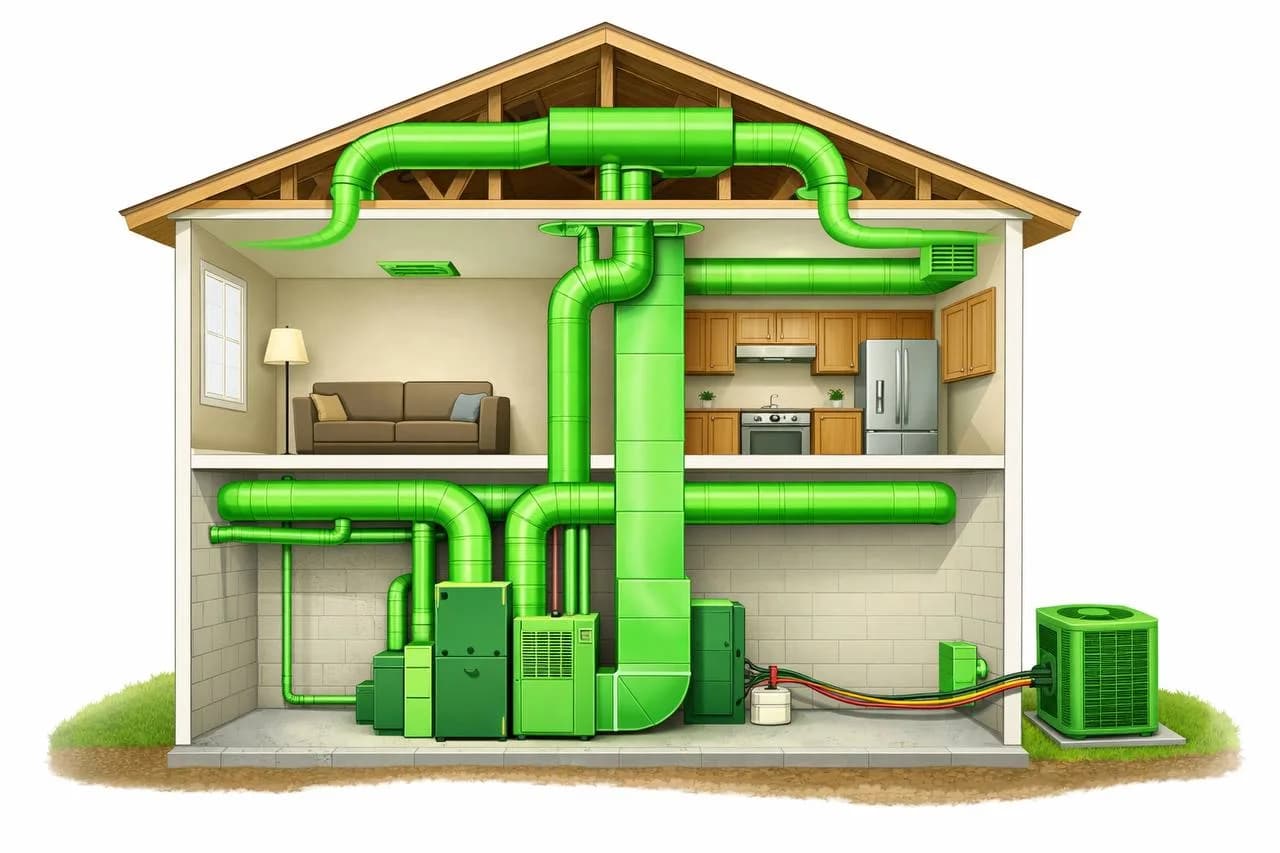 Professional HVAC duct cleaning equipment set up in a Portland home with protective floor coverings